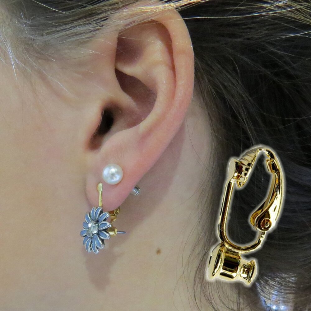 Earring Converters -NEW- Set of 12 (6 Pairs)Clip-on Clasps Non Pierced Goldtone